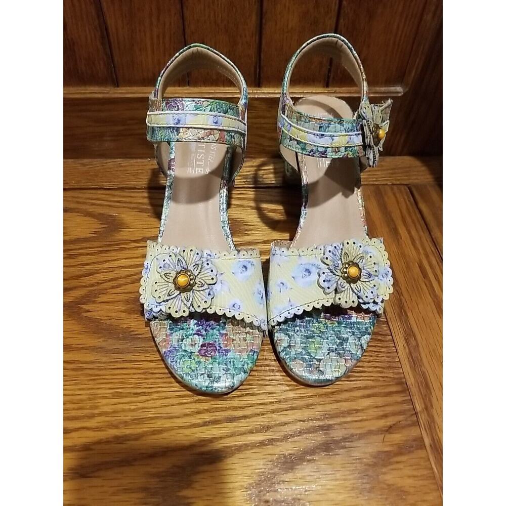 L'Artiste Spring Step Stacked Heel Ankle Strap Sandals size EU 39 US 9 Floral - Picture 3 of 14